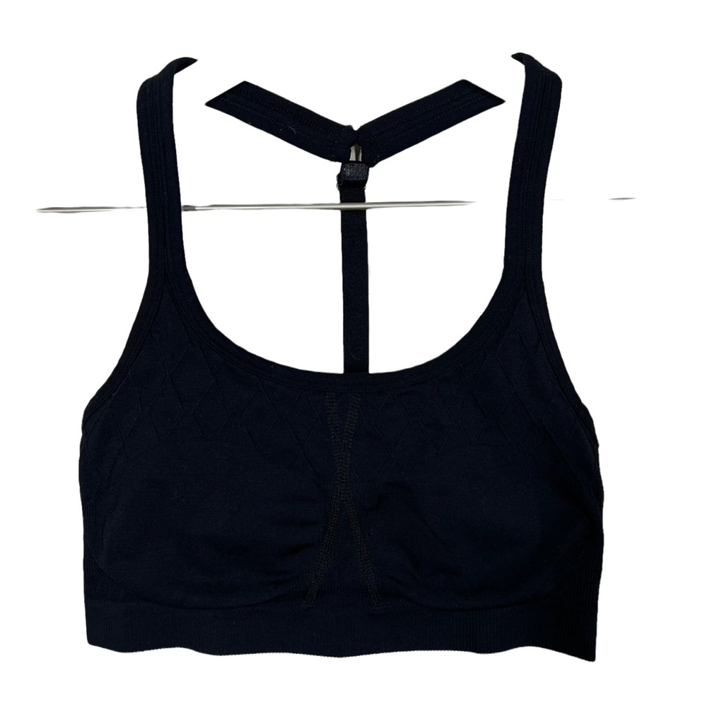 Athleta Black Womens Fitted Seamless Racer Back Sports Bra Size Medium - Picture 1 of 8